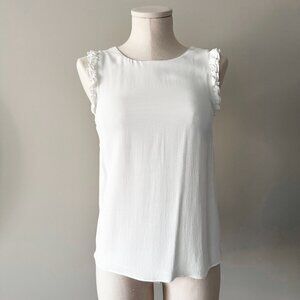 Ever New White Sleeveless Blouse Womens Size 2 Ruffle Sleeves